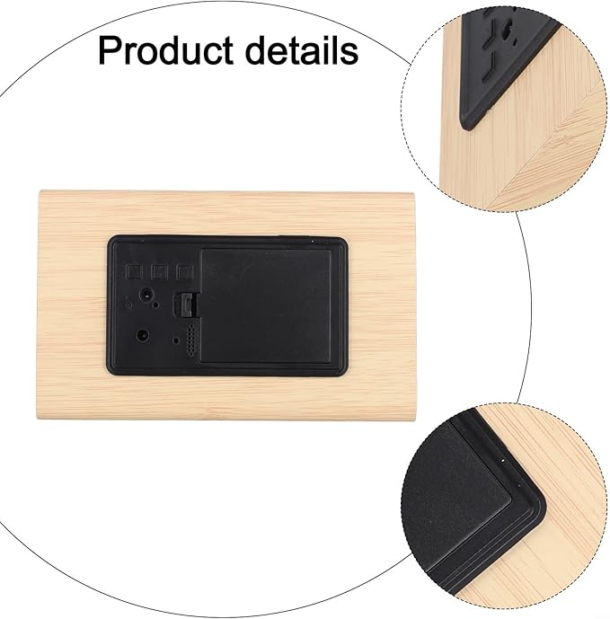 Wooden Digital Alarm Clock with Temperature and Humidity Display, LED Screen Makeup Mirror Function, 12/24 Hour Format for Bedroom Living Room Desk Decor