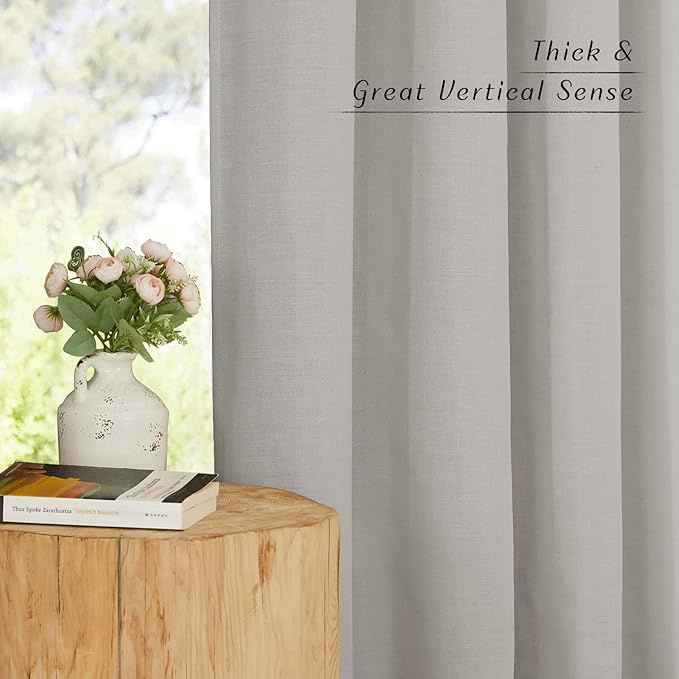 NICETOWN Linen Gray Curtains for Windows, Rod Pocket & Back Tab Thick Flax Semi Sheer Eclectic Drapes Privacy Assured with Light Filtering for Kids Room/Living Room, W55 x L84, 2 Pieces