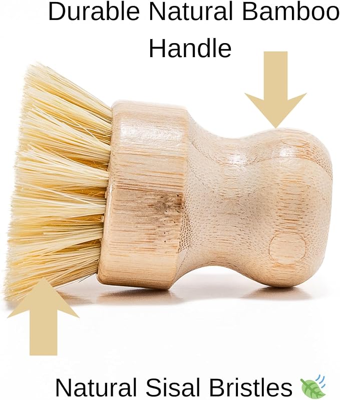Bamboo Dish Brush 2-Pack – Natural Sisal Bristles, Eco-Friendly Kitchen Cleaning Brush, Wooden Scrubber for Dishes, Pots & Pans