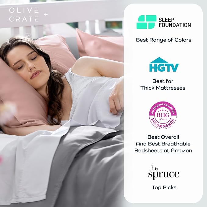 Olive + Crate Tencel Eucalyptus Pillowcases - 100% Tencel Lyocell Cooling Pillow Cases for Hot Sleepers - Hypoallergenic, Moisture-Wicking, Silk Alternative, Vegan - King Size Set of 2 [Stone Gray]