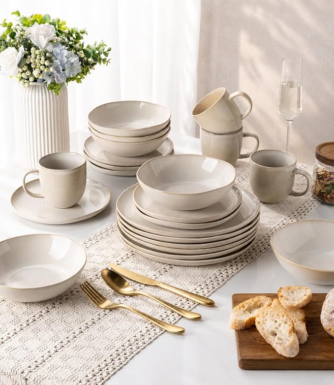 AmorArc Ceramic Dinnerware Sets,Handmade Reactive Glaze Stoneware Plates and Bowls Sets,Highly Scratch Resistant | Dishwasher & Microwave Safe Dishes Set,Service for 8 (24pc)