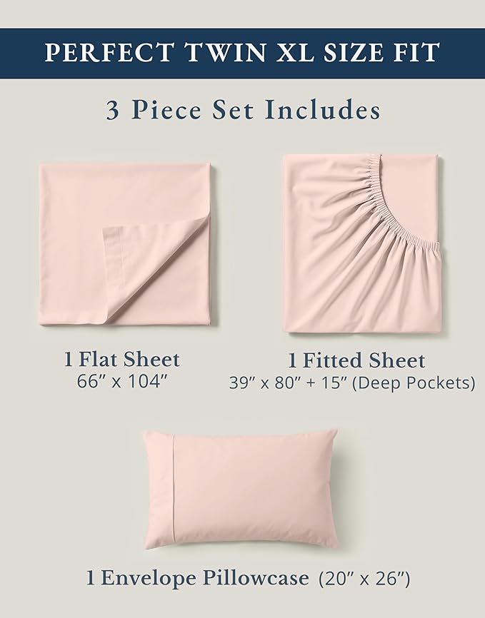 LANE LINEN 100% Organic Cotton Twin XL Bed Sheets Set, Machine Wash Fully Elasticized Twin XL Sheet Sets, Luxury Hotel Percale Bedding Sheet & Pillowcases, Soft & Comfy -Sepia Rose