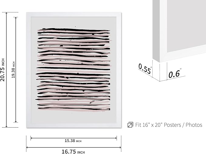 Monem Art Black and Blush Abstract Line Painting Print - Minimalist Scandinavian Art Poster - Wall Decor for Living Room, Bedroom or Office - 16x20 White Framed Wall Art by Mareike Bohmer