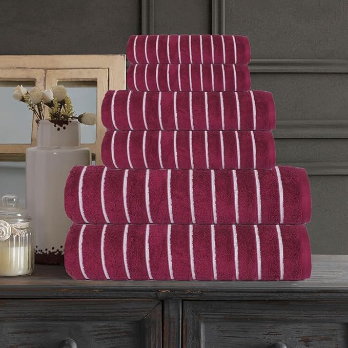CASA COPENHAGEN Ecstatic 6Pcs 100% Egyptian Cotton Large Designer Towels Gift Set- Burgundy, 600GSM, 2Bath 2Hand 2Washcloths, Bath Towels for Bathroom Set for Women & Men