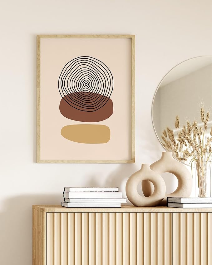 Y2K BOO Boho Abstract UNFRAMED Wall Art Minimalist Stacked Stones Circles Earth Tones Terracotta Mid Century Modern 12x16 Inch Heavyweight Paper Zen Studio Decor