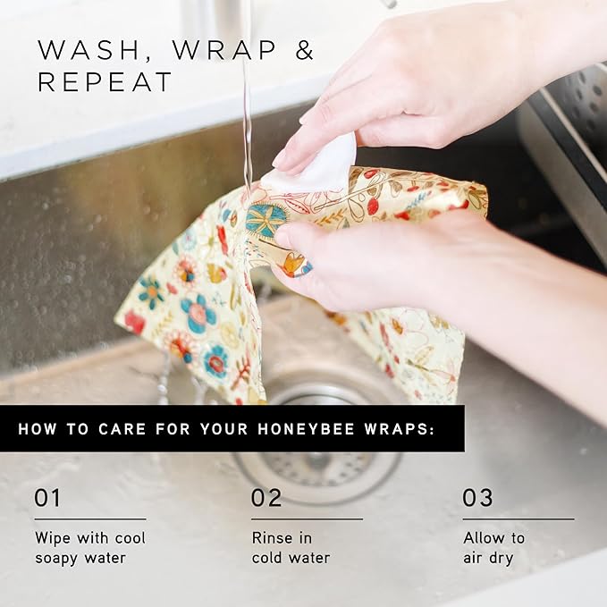 Beeswax Wraps for Food - The Kitchen Collection - Organic Cotton Beeswax Wrap - Reusable Beeswax Food Wrap - Plastic Wrap/Sandwich Bags Alternative - 4 Pack, S, M, L & XL