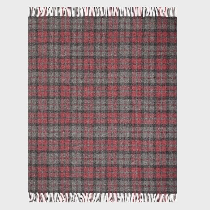 Superfine Alpaca Wool Throw Blanket - Lightweight Alpaca Merino Wool Throw Blankets | Soft Peruvian Alpaca Blanket Wool Blanket Scottish Design 72" x 60" (Gray/Red)