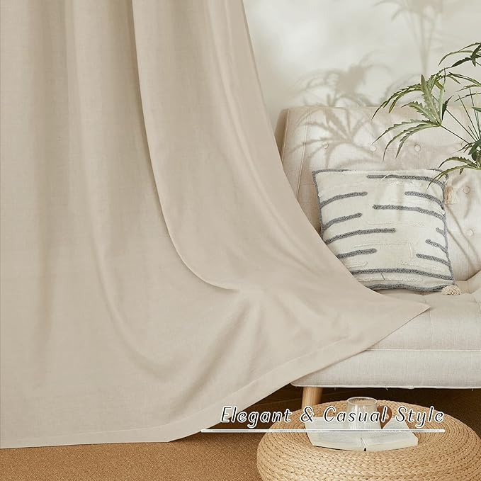 NICETOWN Thick Linen Bedroom Curtains Privacy Added, Rod Pocket & Back Tab Not See Through Linen Blend Privacy with Light Filtering Drapes for Farmhouse/Living Room, Angora, W55 x L84, 2 Panels