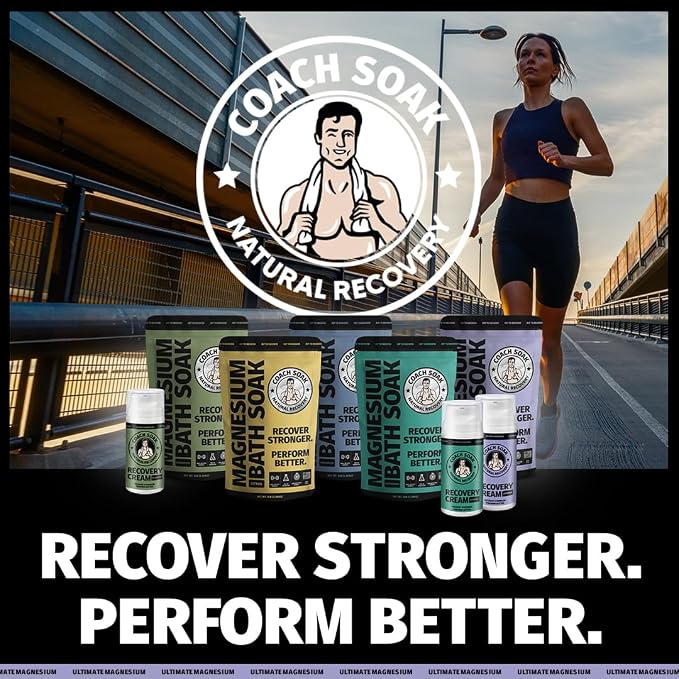 Coach Soak Magnesium Lotion with MSM & Menthol, Lavender 3.4 oz | Magnesium Chloride Non-Greasy Alternative to Epsom Salt Lotion and Cream - Apply Before Sleep for Feet, Leg Cramps & Body