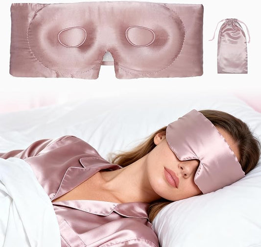 VOCOSTE 22 Momme Pure Silk Sleep Mask with Travel Pouch, 3D Contour Adjustable Blindfold for Side Sleepers, Eyelash Protecting for Natural Lashes & Extensions, Light Pink