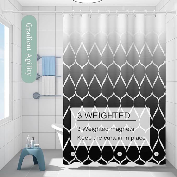 TIKABC Shower Curtain Liner, 4G PEVA Shower Liner, Plastic Waterproof Shower Curtains, 72x72 inch with Grommet Holes 3 Magnetic Weights