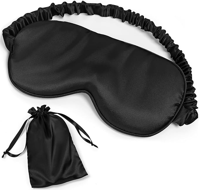 100% Natural Mulberry Silk Sleep Eye Mask with Adjustable Elastic Band for Women & Men Soft Light Blocking Cover Eyeshade Blindfold (Black)