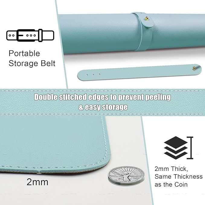 Dual-Sided Desk Pad, Natural Cork & PU Leather Mouse Pad for Desk, Desk Pad Protector, Non-Slip Desk Mat for Office and Home Work, (Light Blue, 23.6" x 13.7")