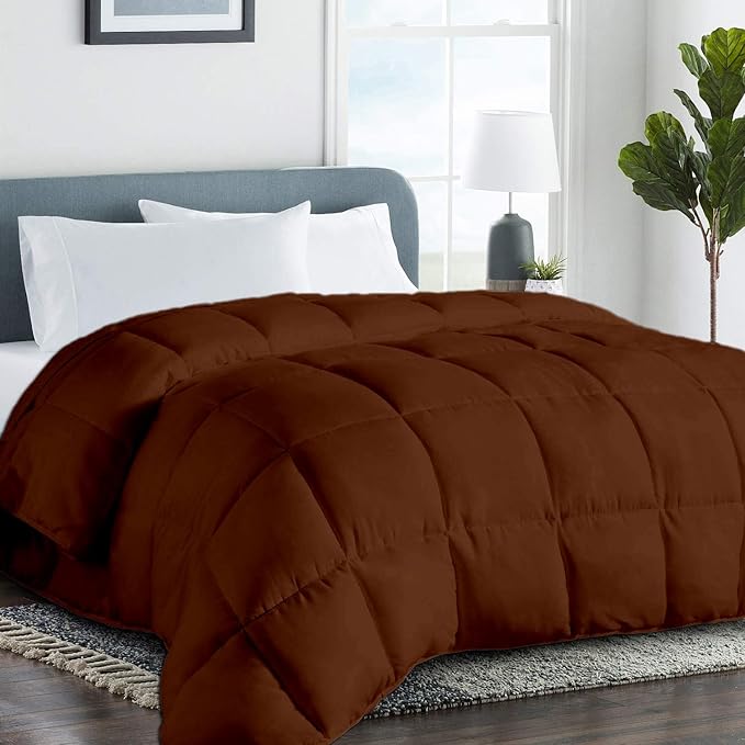 All Season Hypoallergenic Luxurious Down Alternative Cotton Comforter, Ultra-Soft 750 Fill-Power Super King Plus Size Measures 120" x 120", Brown