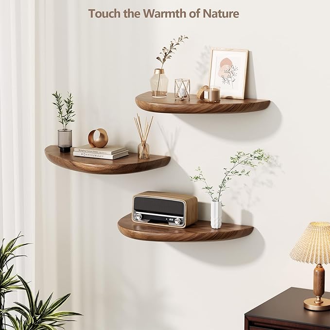 Solid Walnut Floating Shelves for Wall 15.7 Inch Set of 2, Live Edge Wall Mounted Shelf,Rustic Farmhouse Wooden Floating Shelf,Wood Wall Shelves for Bathroom Living Room,Bedroom,Kitchen