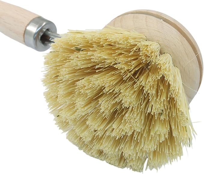 Murtenze Dish Brush with Wooden Handle, Sisal Bristles Brush with 2 Replacement Heads, Natural Wood Dish Scrubber for Washing and Cleaning Pots and Pans (Hook Type)