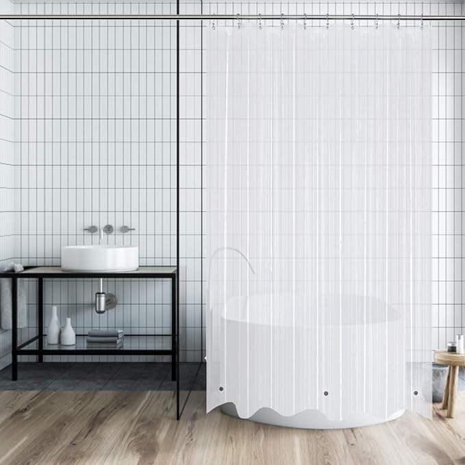 Mrs Awesome Stall Shower Curtain Liner with 3 Magnets 54 x 72 inch, PEVA 8G Thick & Heavy Duty Plastic Shower Curtain for Bathroom, Waterproof, 54x72, Clear