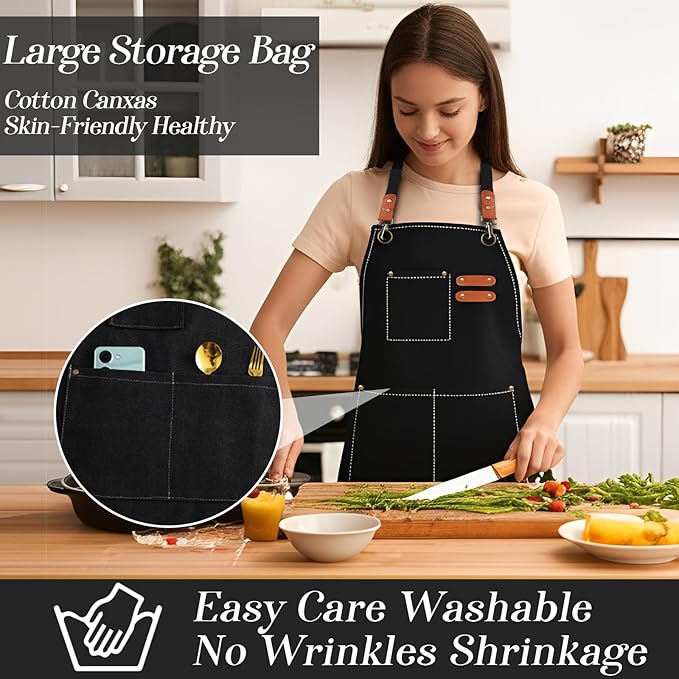 conda Chef Apron, 1 Pack, Cross Back Straps Apron With Pockets for Men Women, 100% Cotton Canvas Adjustable Apron, for Cooking Pottery Baking Painting