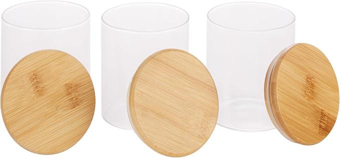 Kitchen Details Glass Food Storage Containers with Bamboo Lids | 3-Piece Set 4x3x3 Inch | Airtight Meal Prep Containers | Eco Friendly Kitchen Storage