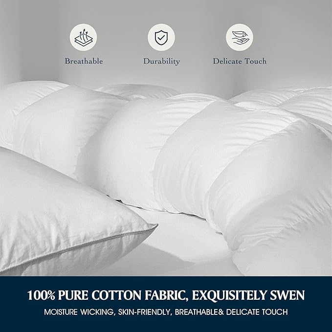 Serta Goose Feather Down Fiber Comforter King Size - 100% Cotton Cover Duvet Insert - Hotel Luxury Hypoallergenic Bedding Comforter All Season Medium Warmth 106 x 90 Inch White