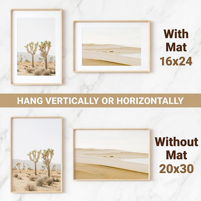 20x30 Poster Frame, USA-Sourced Maple Wood Picture Frame with HD Tempered Glass, Handcrafted Rounded Corner 20 x 30 Wooden Frames Matted to 16x24 Photos, Horizontal or Vertical Wall Display