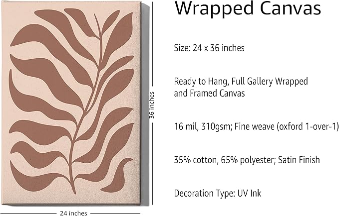 Abstract Organic Leaf Silhouette Wrapped Canvas Wall Art Botanical Shapes Earth Tones Terracotta 24x36 Inch Gallery Stretched Modern Nature Home Art
