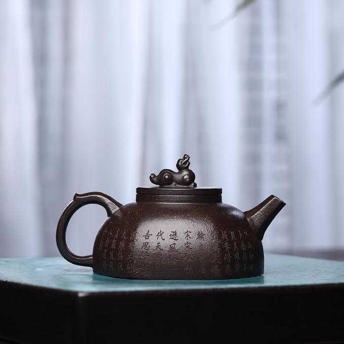 Zisha Teapot, Chinese Yixing Clay Handmade Tea Pot 8 Oz, Infuse Brew Kung Fu Loose Leaf Tea Maker -Ruishou,Golden Black Clay