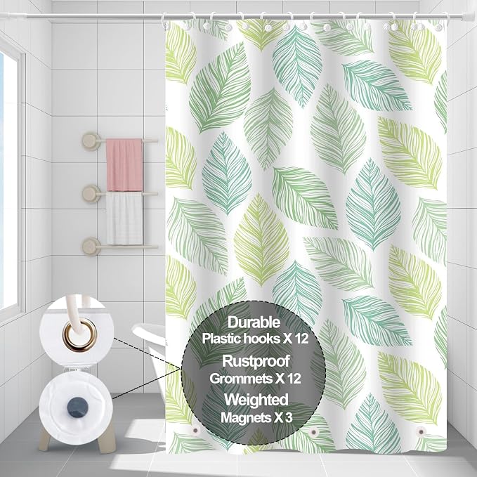 Plastic Shower Liner - Premium PEVA 4G Shower Curtain Liner with Rustproof Grommets and 3 Weighted Magnets, Waterproof Shower Curtain for Bathroom… (Tricolor Leaf, 72”*72”)