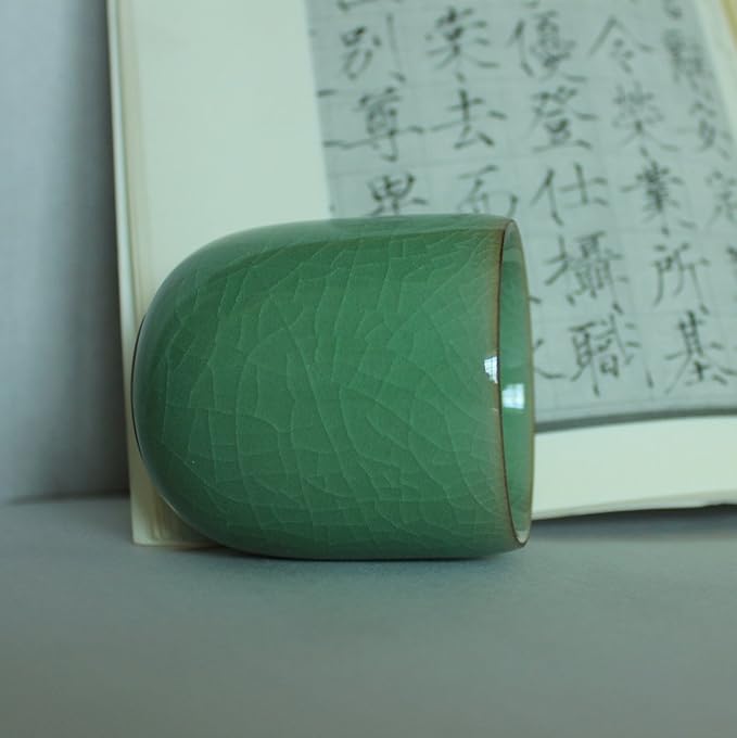 TeaCups Handmade Celadon Ceramic 5oz Japanese Style Coffee Cup Porcelain Mugs for Tea and Beer(1, Army Green Cracking)