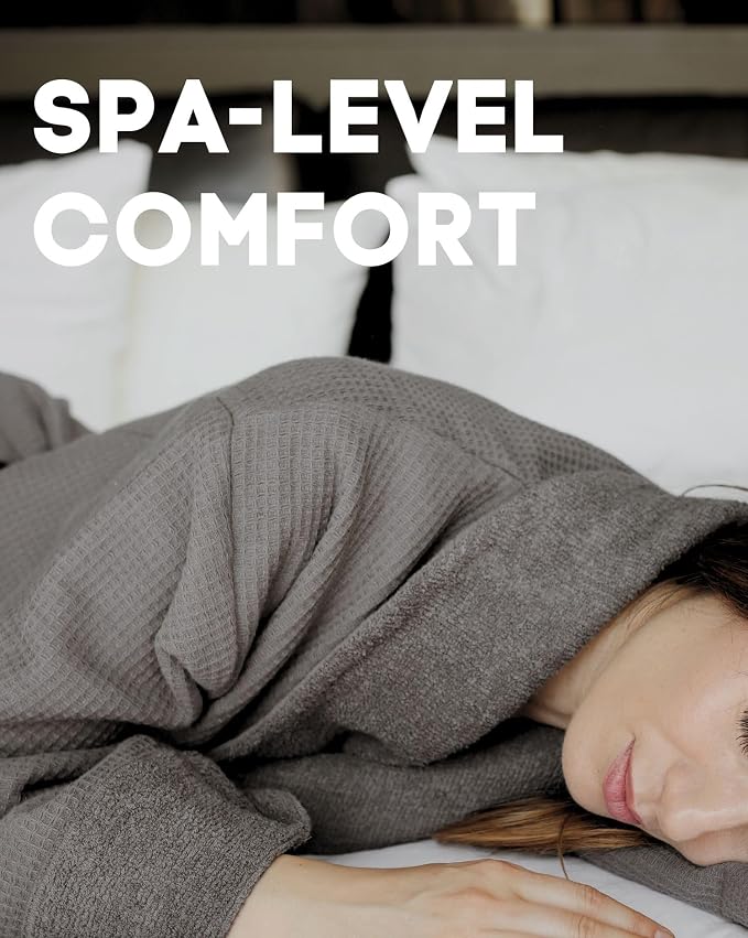sea me at home Turkish Cotton Waffle Bathrobe, Luxury Spa Hotel Shawl Collar Robe for Women & Men, Plush Terry Inside