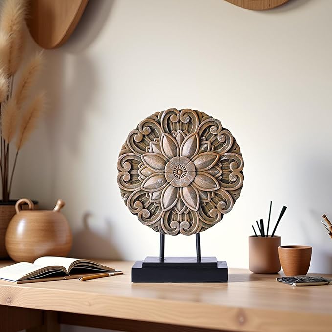 Small Wood Colour Minimalist Round Statue Above Cabinet Decor Kitchen,Modern Decorative Sculpture Home Decorations for Living Room Coffee Table,Office Decor Items,Center Pieces Decoration (Brown)