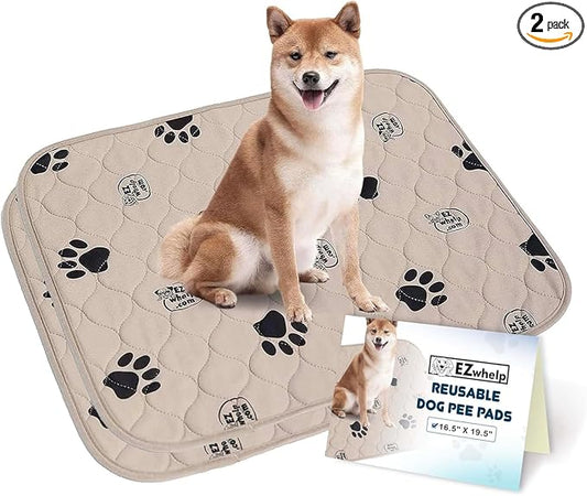 EZwhelp Reusable Dog Pee Pads, Washable Waterproof Mats for Potty Training or Whelping Pads, Puppy Pad with Rounded Corners, 16.5x19.5 Inch, 2 Pack