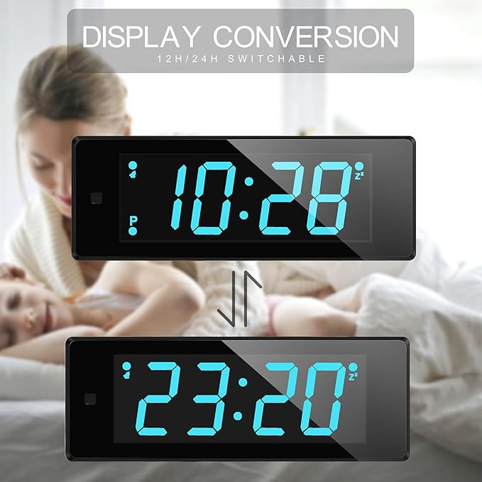 Digital Alarm Clock Battery Operated Night Visiable with Hybrid LED/LCD Time Display, Emergency Flashlight, Small Travel Clock for Bedroom Bedside (Blue Display)