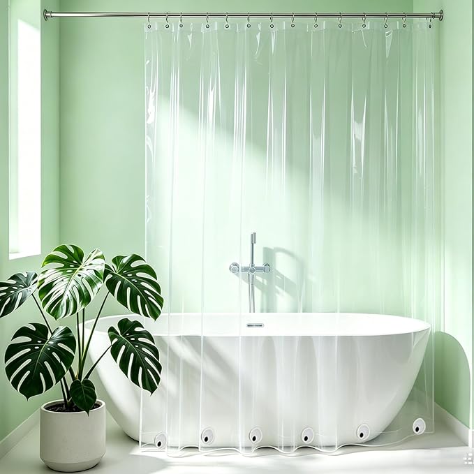 Extra Wide Shower Curtain Liner 84 x 74 Inch - 6 Bottom Magnets, Premium PEVA Clear Heavy Duty Thick Waterproof 74 Inch Shower Liner Long for Tub, Bathtub, Shower Doors with 14 Rustproof Grommets