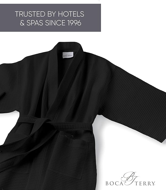 Waffle Robe for Women by BOCA TERRY, Soft Cotton Spa Robes for Summer, Lightweight Knit Waffle Bathrobe, Kimono Bathrobes