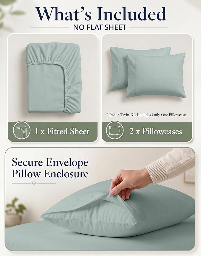 LANE LINEN 100% Organic Cotton Fitted Sheet Full Size Set (No Flat Sheet) - Soft & Breathable Percale Weave Fitted Sheet Set With Snug Fit Pillowcase - 15'' Deep Pocket - GOTS Certified - French Blue