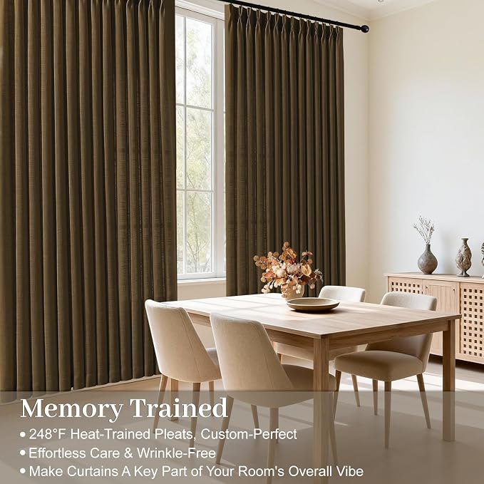 90 Inch Linen Pleated Curtains for Living Room, Light Filtering Pinch Pleated Curtain with Hook Memory Trained Linen Blend Window Drapes for Bedroom Dining Room, 40x90, Dark Chocolate, 2 Panel