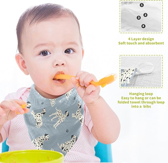 Baby Dalmatian Dogs Msulin Washcloths Newborn Face Towel - Baby Muslin Burp Cloths 5 Pack Soft Absorbent Natural Cotton Wash Towel 11.8"X11.8" Baby Bath Towels Wipes
