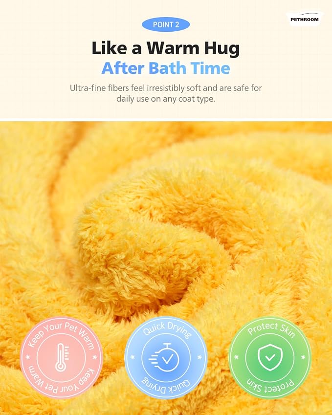 PETHROOM Ultra Absorbent Pet Towel | Quick-Drying, Soft Microfiber Dog & Cat Bath Towel | Lightweight, Durable, Fast Water-Soaking | Ideal for All Breeds (Medium) 15.7" x 31.5"