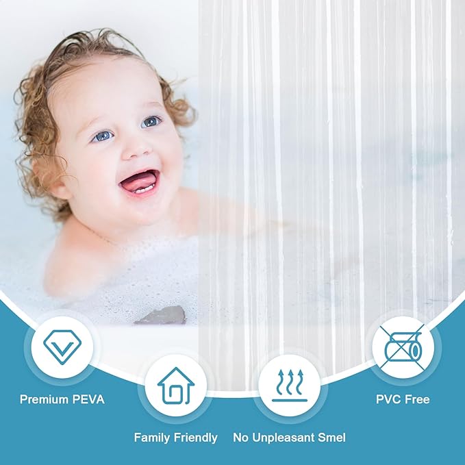 EurCross Clear Shower Curtain Liner 90 inches Long with 5 Magnet Weights and Hooks, Waterproof Premium 9G PEVA Extra Long Plastic Shower Curtain Liner 72 x 90 inch