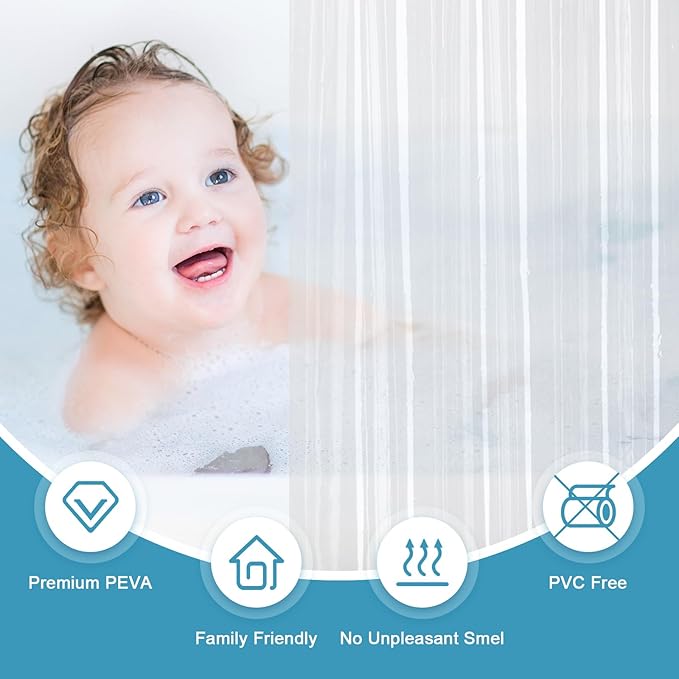 EurCross 48 x 78 inch Long Shower Curtain Liner with 3 Magnets and Hooks, 9G Heavy Duty Premium PEVA Clear Plastic Shower Curtain for Tall Shower Stall 48x78, 8 Metal Grommets