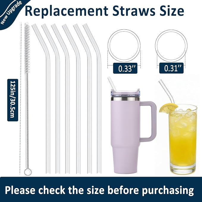6-Pack Replacement Clear Straws for Stanley 30oz 40oz Tumbler, Plastic Reusable Straws for Yeti 30oz 40 oz Tumbler, Food Grade Tritan Straw for Mason Jar 16oz Venti Cup