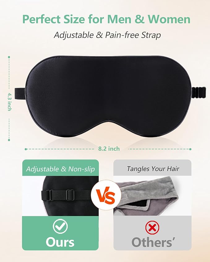 BeeVines Sleep Mask, 4 Packs 100% Real Natural Pure Silk Eye Masks with Adjustable Strap for Sleeping, Mulberry Silk Eye Sleep Shade Cover, Block Light Reduces Puffy Eyes Traveling Gifts(Black)