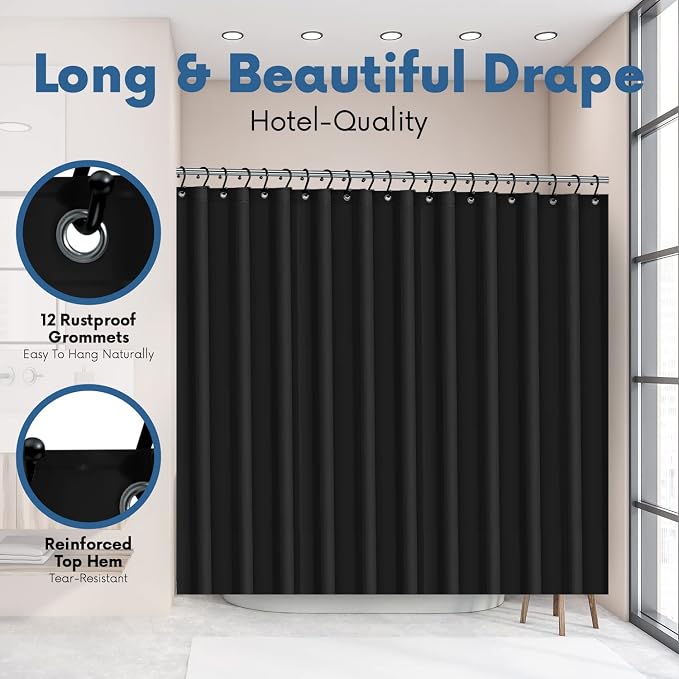 No Smell Shower Curtain Liner 72x72 Black - PEVA Plastic Shower Curtain for Bathroom, PVC-Free Waterproof Black Shower Liner with Metal Grommets and Magnet-Weighted Bottom Hem - Washable Liner
