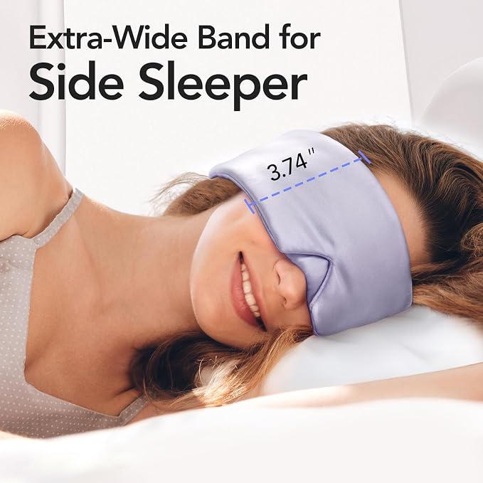 LitBear Silk Sleep Mask for Side Sleeper, Travel, Airplane, Office, Purple | 22 Momme Pure Mulberry Silk for Wrinkle-Free Sleep, Total Blackout, Tangle-Free Adjustable Strap, Includes Portable Bag