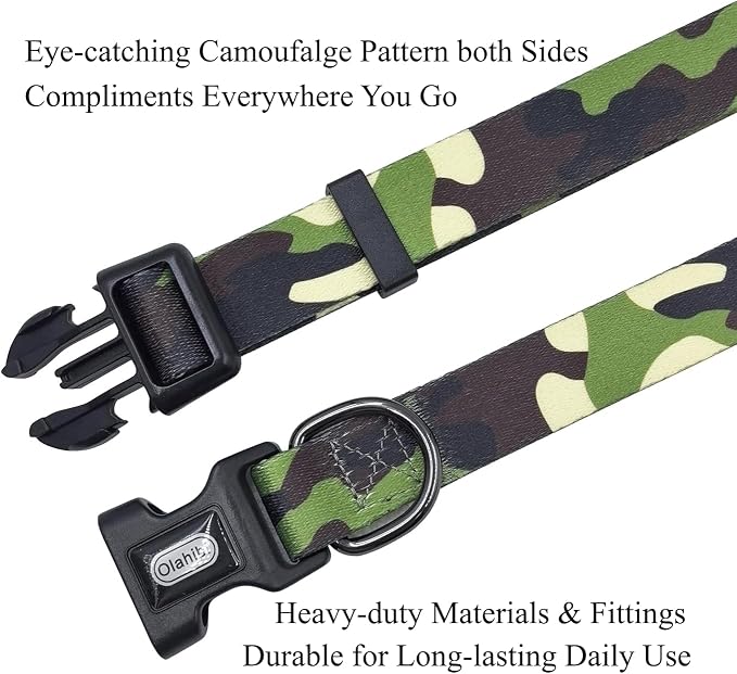 Dog Collar Leash Set, Camouflage Pattern, Polyester Material, Adjustable Collar and 5ft Matching Leash, for Large Dogs.(L, Camo)