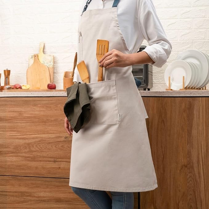 Cotton Canvas Apron for Women & Men – Adjustable Neck Strap & Waist Ties with Pockets