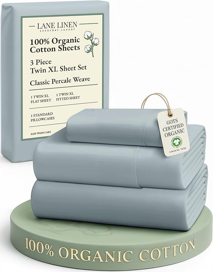 LANE LINEN 100% Organic Cotton Bed Sheets Extra Long Twin, Soft & Comfy Fully Elasticized Percale Perfect for Hospital Bed & Dorm Room, Low Pilling Machine Washable Twin XL Sheet- French Blue