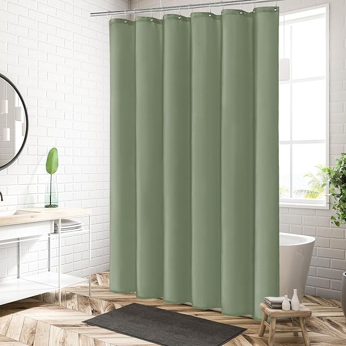 MitoVilla Sage Green Fabric Shower Curtain Liner, Simple Shower Curtain or Liner for Modern Neutral Hotel Bathroom Decor, Waterproof Cloth & Machine Washable,72" W x 72" H