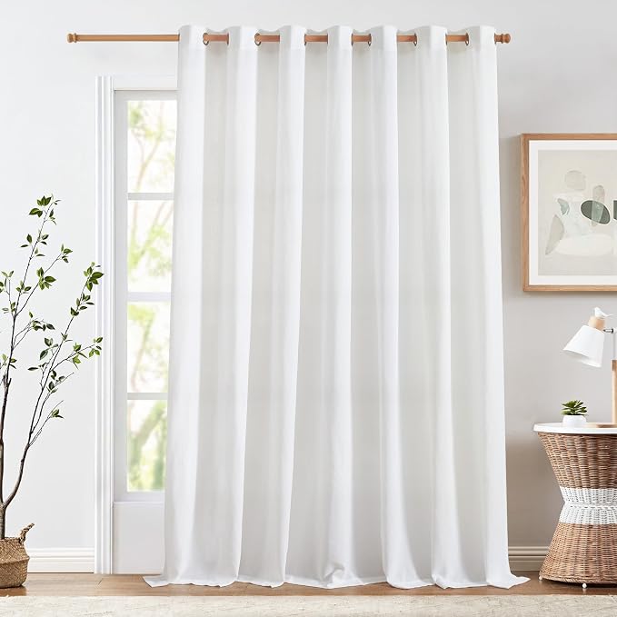jinchan White Linen Curtain 100 Inch Extra Wide for Patio Sliding Glass Door Room Divider Farmhouse Grommet Top Light Filtering Window Drape for Bedroom Floor to Ceiling Window 100Wx108L 1 Panel